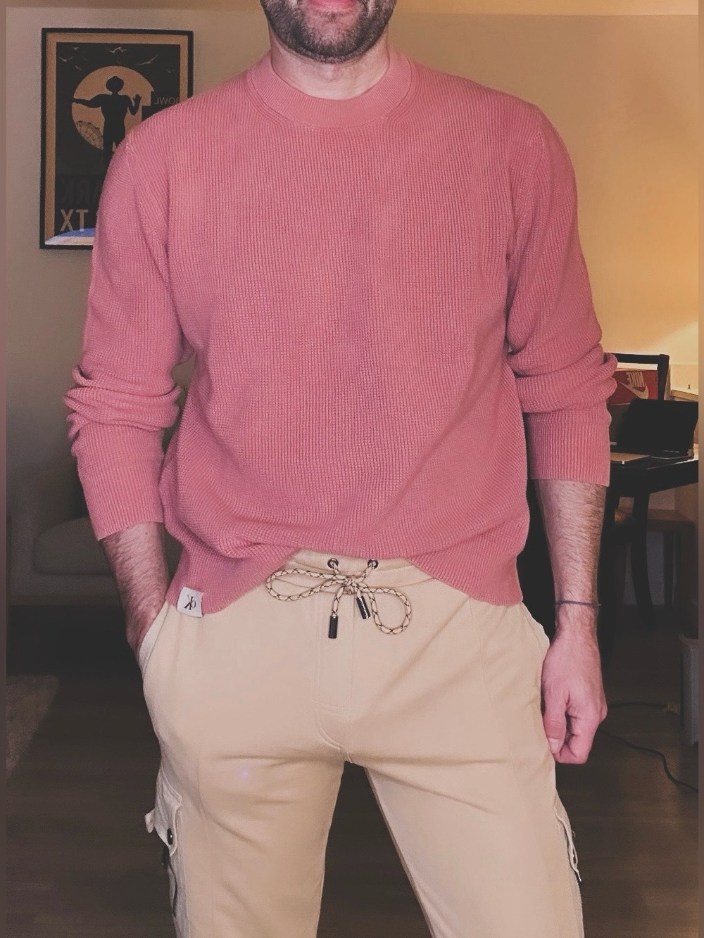 Calvin Klein | Waffle Knit Crew Sweater in Dusty Rose (Medium)